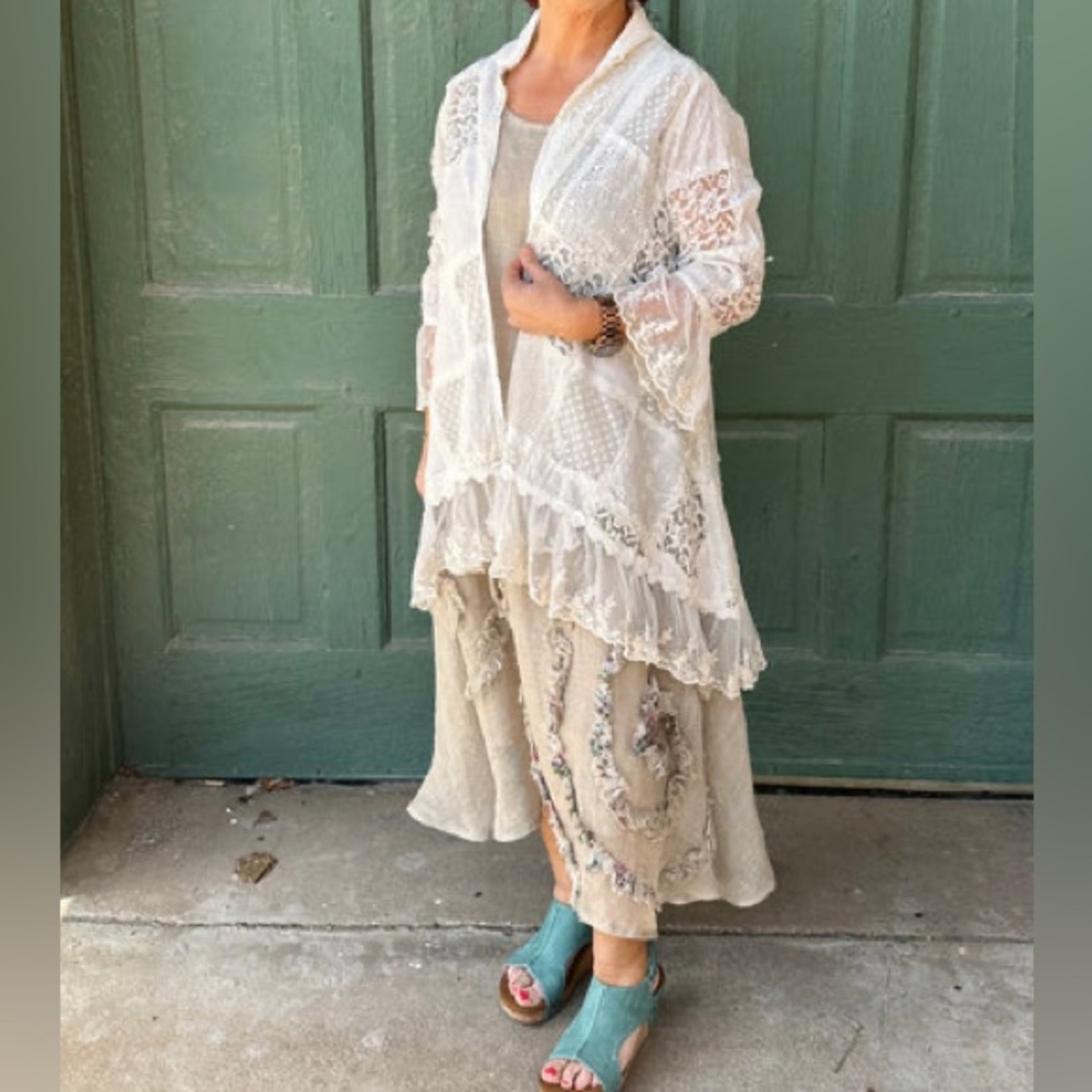 Paper Lace Patchwork Lace & Eyelet Duster Topper 100% Cotton - Picture 3 of 12